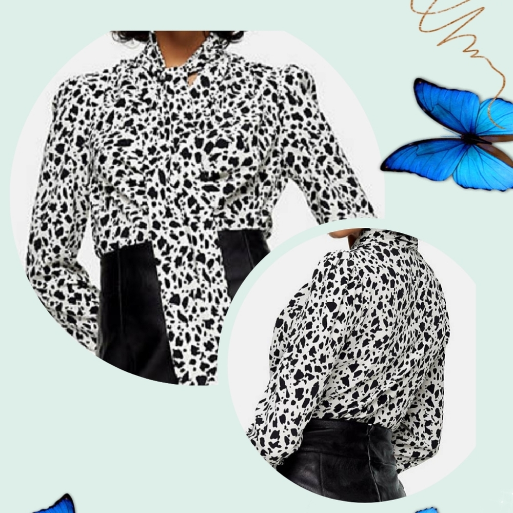 Topshop Tie Neck Leopard Animal Print Top NWOT